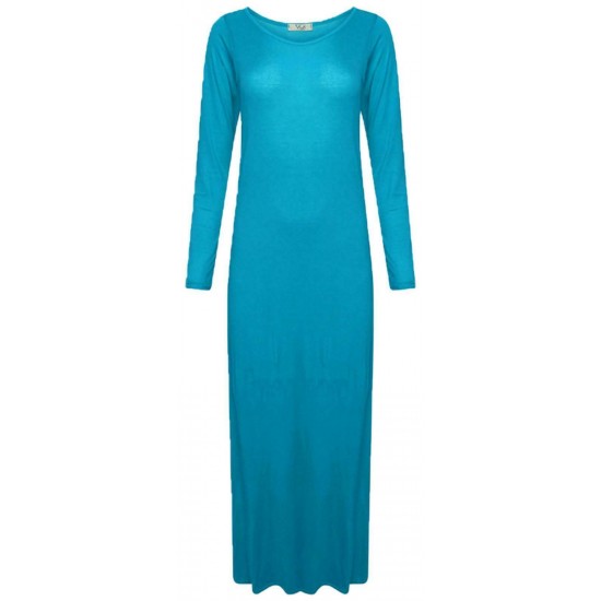 WOMENS LONG SLEEVE LONG MAXI DRESS LADIES PLAIN MAXI JERSEY PLUS SIZE 8-26