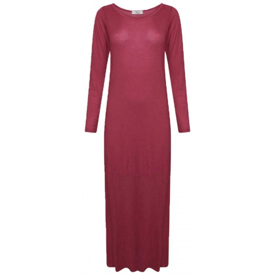 WOMENS LONG SLEEVE LONG MAXI DRESS LADIES PLAIN MAXI JERSEY PLUS SIZE 8-26