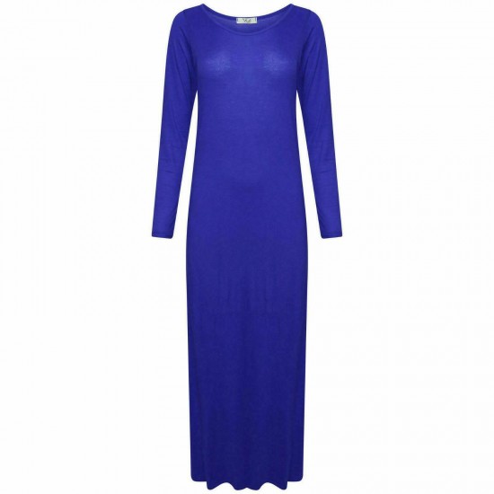 WOMENS LONG SLEEVE LONG MAXI DRESS LADIES PLAIN MAXI JERSEY PLUS SIZE 8-26