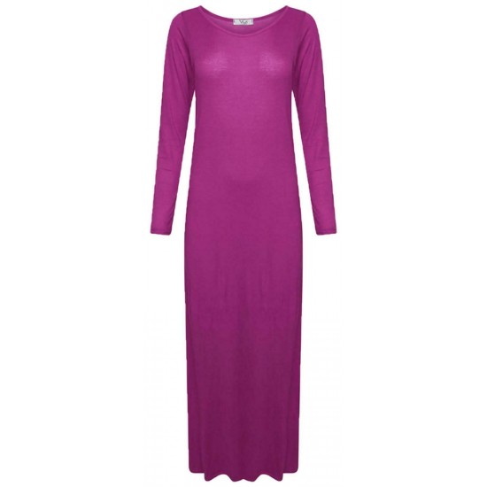 WOMENS LONG SLEEVE LONG MAXI DRESS LADIES PLAIN MAXI JERSEY PLUS SIZE 8-26
