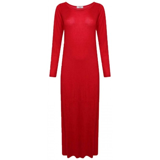 WOMENS LONG SLEEVE LONG MAXI DRESS LADIES PLAIN MAXI JERSEY PLUS SIZE 8-26
