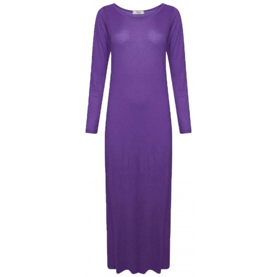 WOMENS LONG SLEEVE LONG MAXI DRESS LADIES PLAIN MAXI JERSEY PLUS SIZE 8-26