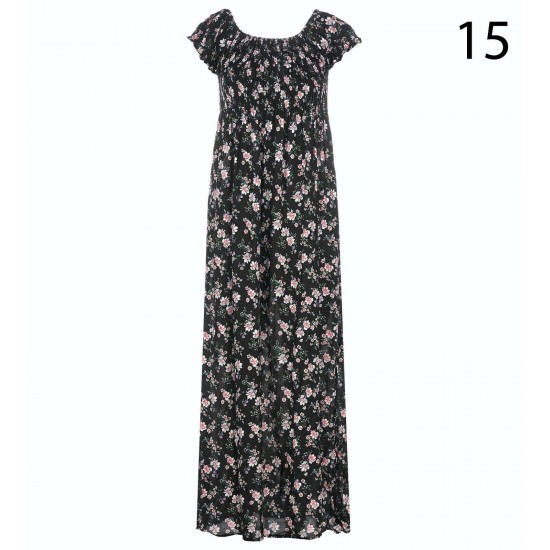New Ladies Womens Cotton Short Sleeve Summer Beach Holiday Maxi Dress Size 8-22