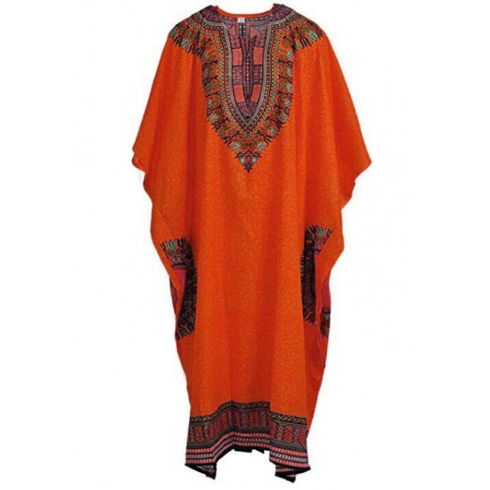 Unisex Mens Womens Cotton Kaftan Dress African Design Printed Back and Front 