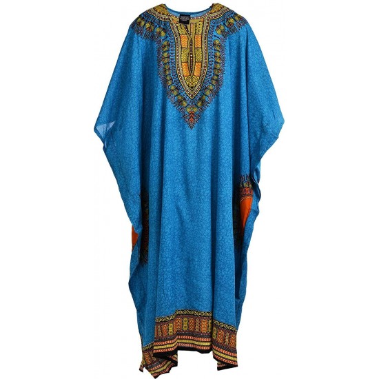 Unisex Mens Womens Cotton Kaftan Dress African Design Printed Back and Front 