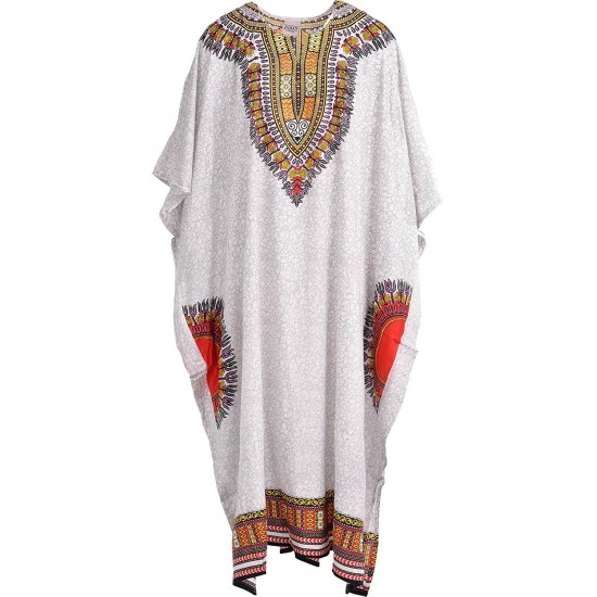 Unisex Mens Womens Cotton Kaftan Dress African Design Printed Back and Front 