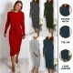 Women’s Cable Knitted Jumper Dress Ladies Pocket Tie up Long Midi Dresses Top