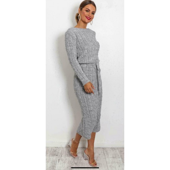 Women’s Cable Knitted Jumper Dress Ladies Pocket Tie up Long Midi Dresses Top