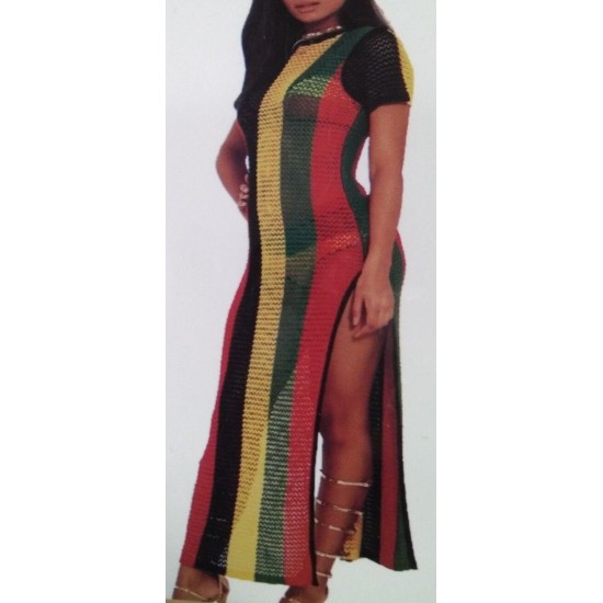 ✅ Rihanna Work Dress Rasta Jamaican Side Slit Split Mesh Carnival Riana Reggae