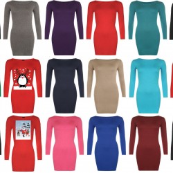 Womens Ladies Long Sleeve MIDI Dress Stretch Bodycon Plain Jersey Maxi Plus Size