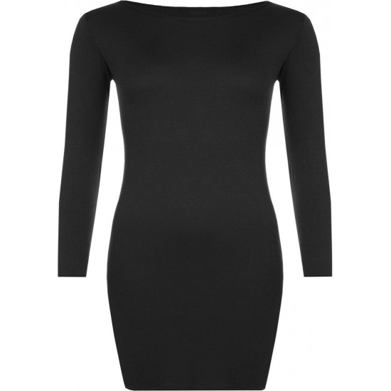 Womens Ladies Long Sleeve MIDI Dress Stretch Bodycon Plain Jersey Maxi Plus Size