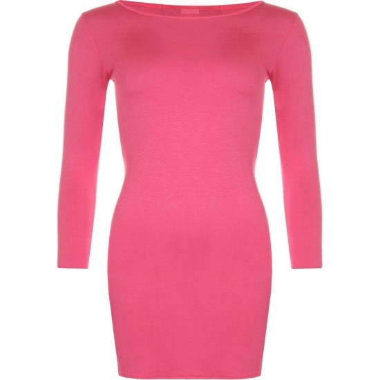 Womens Ladies Long Sleeve MIDI Dress Stretch Bodycon Plain Jersey Maxi Plus Size