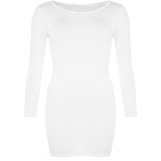 Womens Ladies Long Sleeve MIDI Dress Stretch Bodycon Plain Jersey Maxi Plus Size