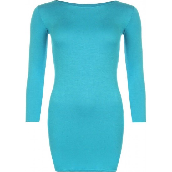 Womens Ladies Long Sleeve MIDI Dress Stretch Bodycon Plain Jersey Maxi Plus Size