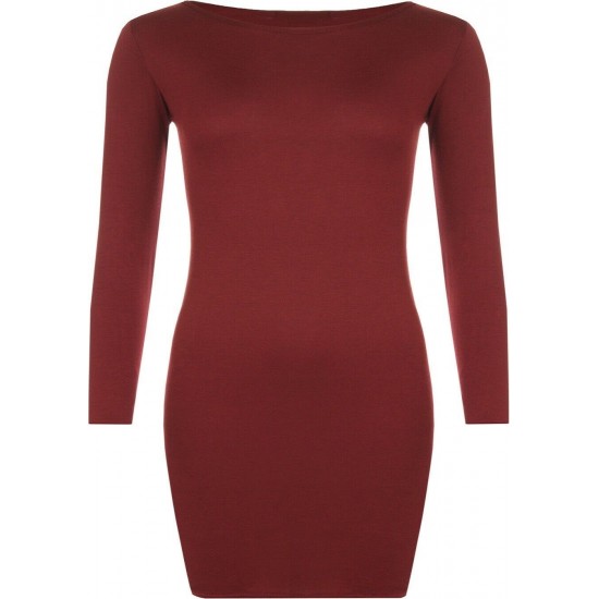 Womens Ladies Long Sleeve MIDI Dress Stretch Bodycon Plain Jersey Maxi Plus Size