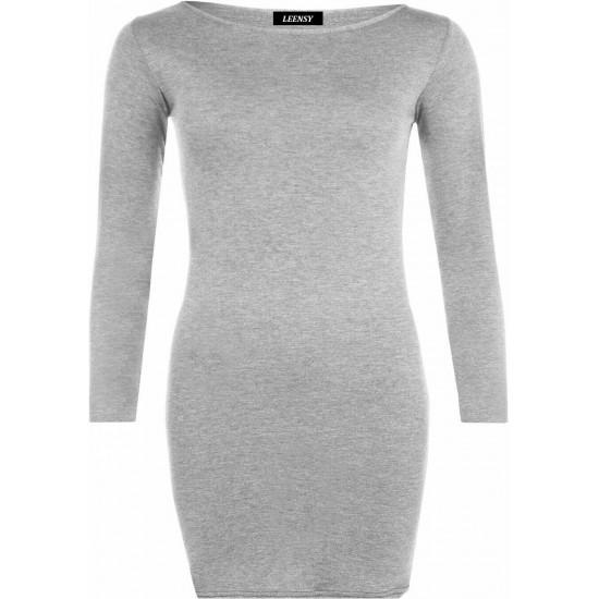 Womens Ladies Long Sleeve MIDI Dress Stretch Bodycon Plain Jersey Maxi Plus Size