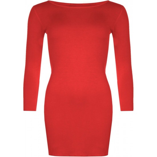 Womens Ladies Long Sleeve MIDI Dress Stretch Bodycon Plain Jersey Maxi Plus Size