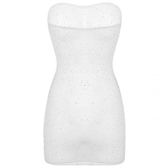 Women Sheer Mesh Mini Dress Bodycon Tube Dress See Through Nightwear Clubwear