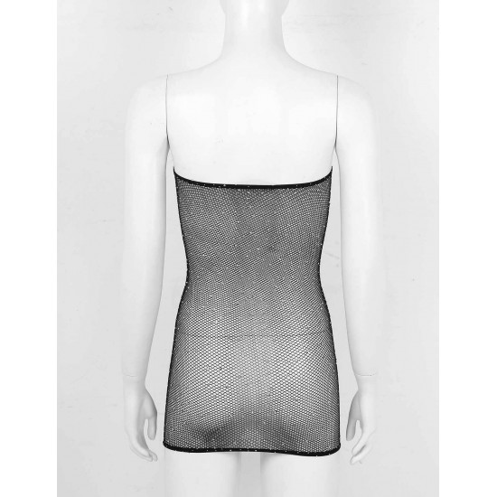 Women Sheer Mesh Mini Dress Bodycon Tube Dress See Through Nightwear Clubwear