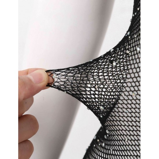 Women Sheer Mesh Mini Dress Bodycon Tube Dress See Through Nightwear Clubwear