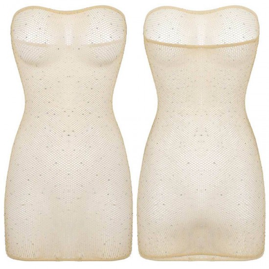 Women Sheer Mesh Mini Dress Bodycon Tube Dress See Through Nightwear Clubwear