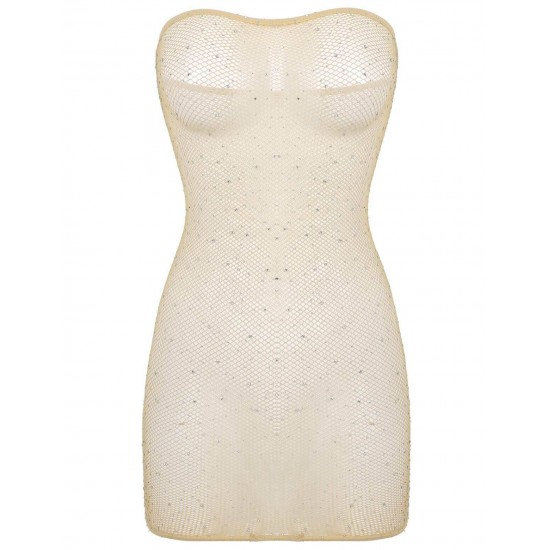 Women Sheer Mesh Mini Dress Bodycon Tube Dress See Through Nightwear Clubwear