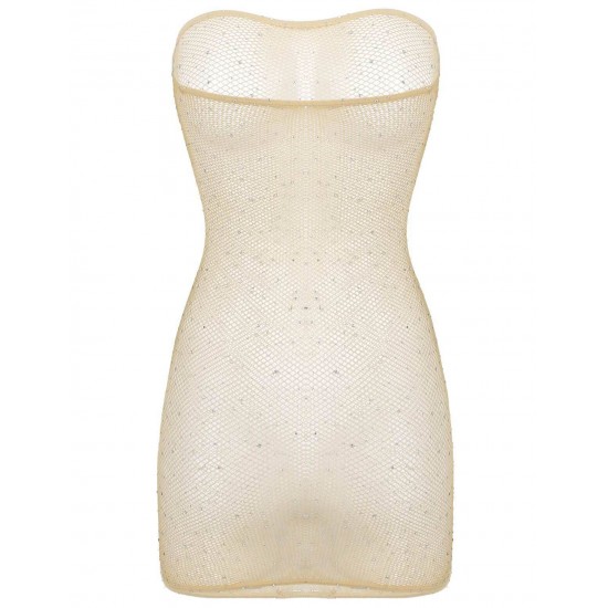Women Sheer Mesh Mini Dress Bodycon Tube Dress See Through Nightwear Clubwear
