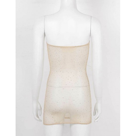 Women Sheer Mesh Mini Dress Bodycon Tube Dress See Through Nightwear Clubwear