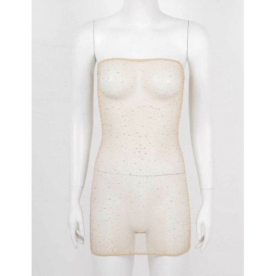 Women Sheer Mesh Mini Dress Bodycon Tube Dress See Through Nightwear Clubwear