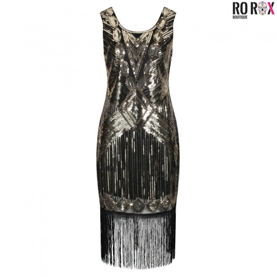 Ro Rox Dress Flapper 1920's Sequin Tassel Cocktail Party Great Gatsby Costume