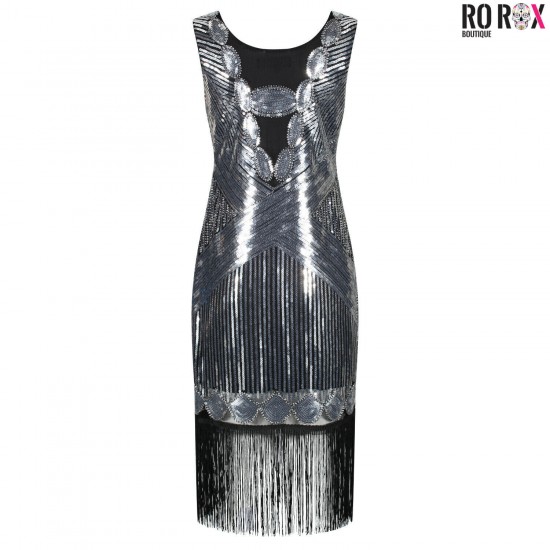 Ro Rox Dress Flapper 1920's Sequin Tassel Cocktail Party Great Gatsby Costume