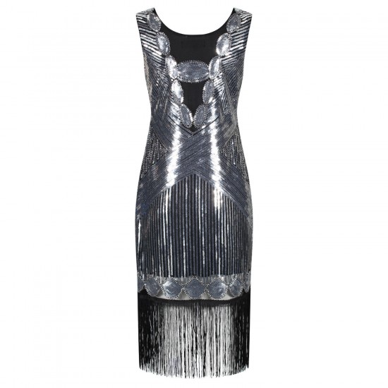 Ro Rox Dress Flapper 1920's Sequin Tassel Cocktail Party Great Gatsby Costume