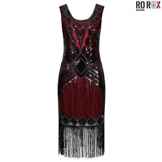 Ro Rox Dress Flapper 1920's Sequin Tassel Cocktail Party Great Gatsby Costume