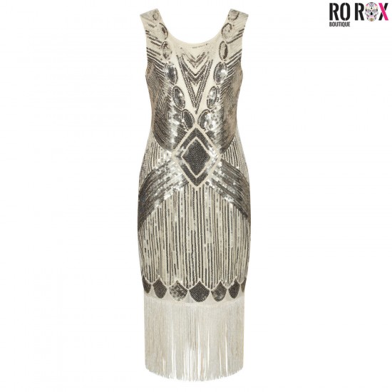 Ro Rox Dress Flapper 1920's Sequin Tassel Cocktail Party Great Gatsby Costume