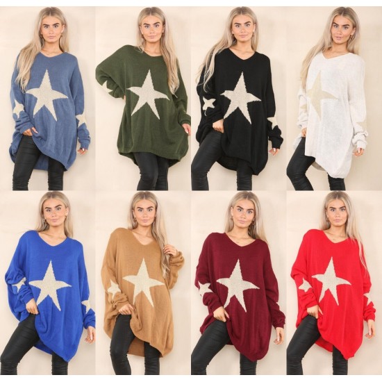 Ladies Knitted Slouch Oversized Baggy Jumper Dress Women Long Sleeve Sweater Top