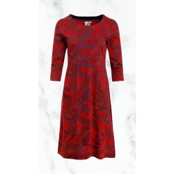 Ex Weird Fish Women's Starshine Organic Cotton Printed Jersey Dress in Rich Red