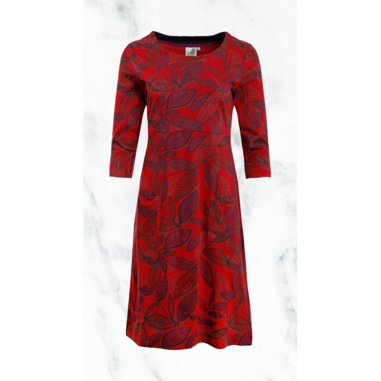 Ex Weird Fish Women's Starshine Organic Cotton Printed Jersey Dress in Rich Red