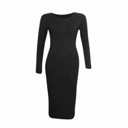 WOMENS LADIES LONG SLEEVE MIDI DRESS STRETCH BODYCON PLAIN JERSEY 8-26