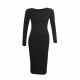 WOMENS LADIES LONG SLEEVE MIDI DRESS STRETCH BODYCON PLAIN JERSEY 8-26