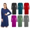 WOMAN LADIES FRANKIE SWING DRESS FLARED SKATER JERSEY LONG SLEEVE MIDI PLUS 8-26