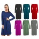 WOMAN LADIES FRANKIE SWING DRESS FLARED SKATER JERSEY LONG SLEEVE MIDI PLUS 8-26