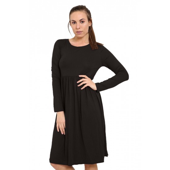 WOMAN LADIES FRANKIE SWING DRESS FLARED SKATER JERSEY LONG SLEEVE MIDI PLUS 8-26