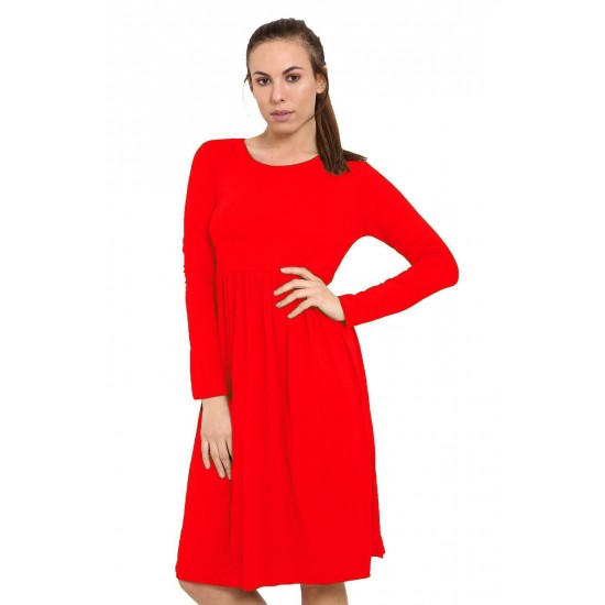 WOMAN LADIES FRANKIE SWING DRESS FLARED SKATER JERSEY LONG SLEEVE MIDI PLUS 8-26