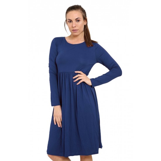 WOMAN LADIES FRANKIE SWING DRESS FLARED SKATER JERSEY LONG SLEEVE MIDI PLUS 8-26