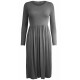 WOMAN LADIES FRANKIE SWING DRESS FLARED SKATER JERSEY LONG SLEEVE MIDI PLUS 8-26