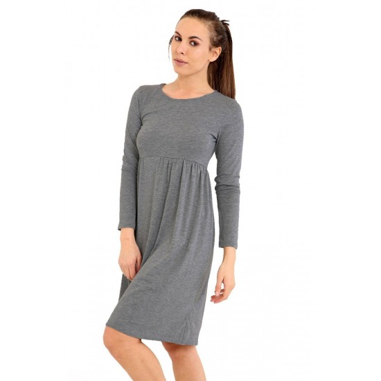 WOMAN LADIES FRANKIE SWING DRESS FLARED SKATER JERSEY LONG SLEEVE MIDI PLUS 8-26