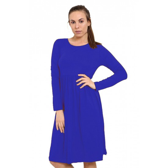 WOMAN LADIES FRANKIE SWING DRESS FLARED SKATER JERSEY LONG SLEEVE MIDI PLUS 8-26