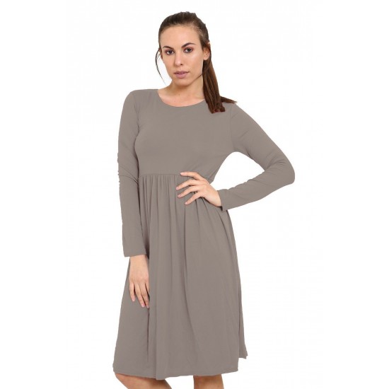 WOMAN LADIES FRANKIE SWING DRESS FLARED SKATER JERSEY LONG SLEEVE MIDI PLUS 8-26