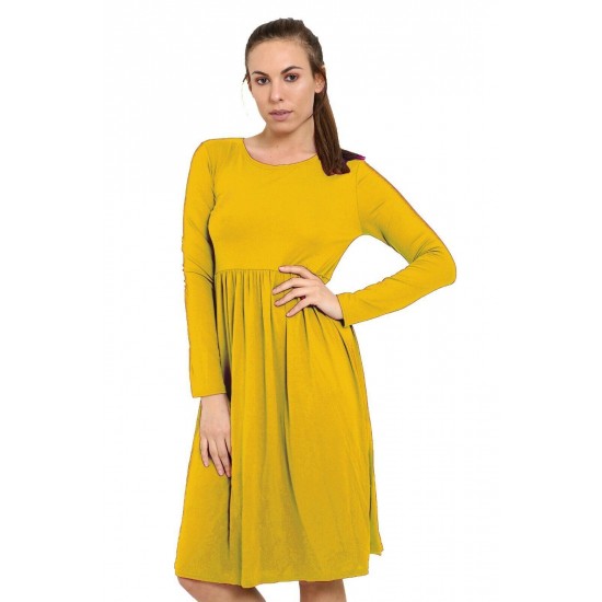 WOMAN LADIES FRANKIE SWING DRESS FLARED SKATER JERSEY LONG SLEEVE MIDI PLUS 8-26