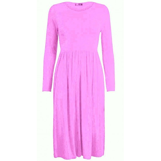 WOMAN LADIES FRANKIE SWING DRESS FLARED SKATER JERSEY LONG SLEEVE MIDI PLUS 8-26